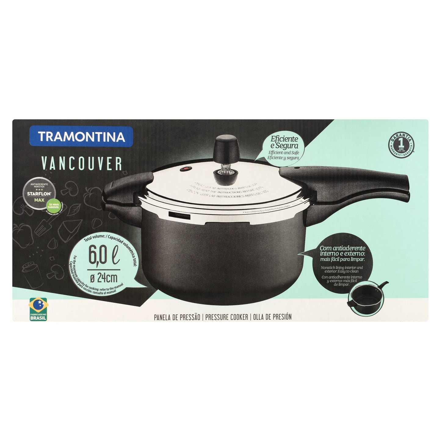 VANCOUVER 6LT BLACK PRESSURE COOKER